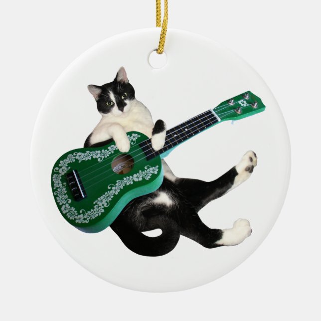 Cat Ukulele Ceramic Ornament (Front)