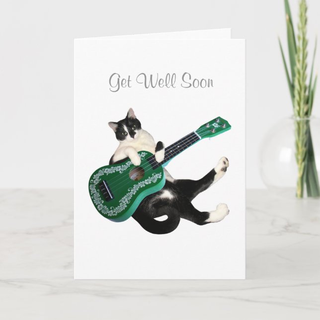 Cat Ukulele Get Well Card (Front)