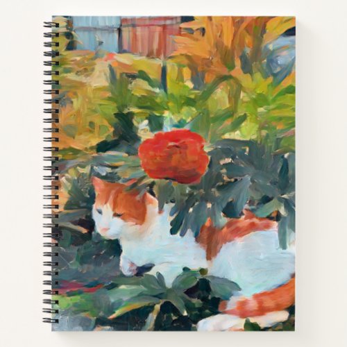 cat under a flowering bush AI enhanced  Notebook
