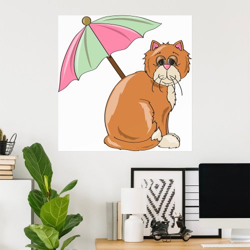 Cat Under An Umbrella Poster