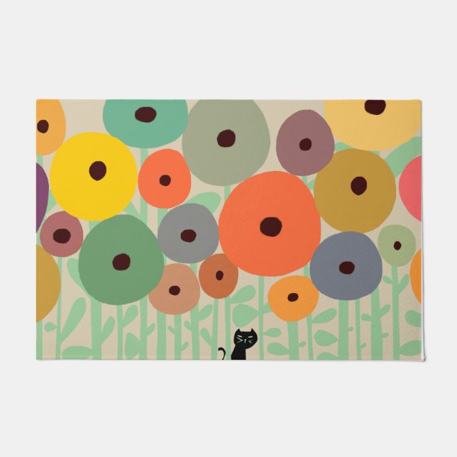 Cat Under Flowers Garden | Colorful Flowers Lover  Doormat (Front)