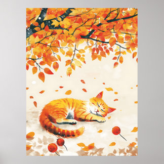 Cat Under Leaves,Cozy Autumn Decor art,Fall Home