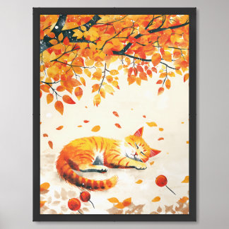 Cat Under Leaves,Cozy Autumn Decor art,Fall Home