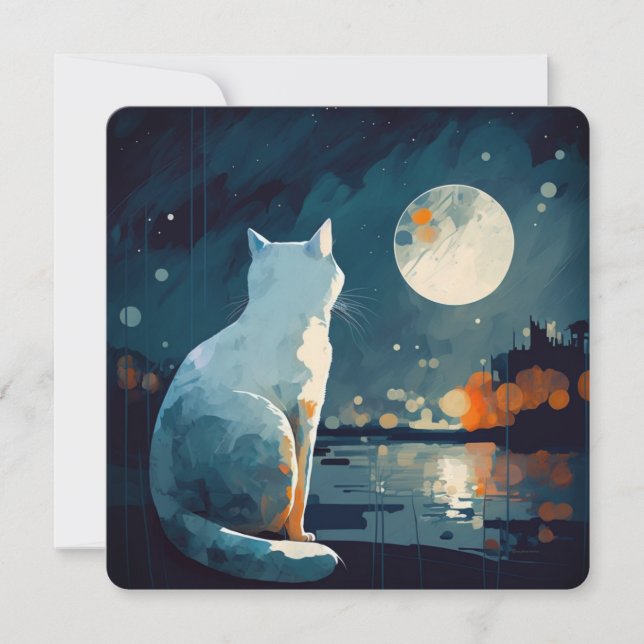 Cat Under the Moon by Lake - CARD (Front)