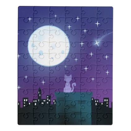 Cat Under The Moonlight Jigsaw Puzzle
