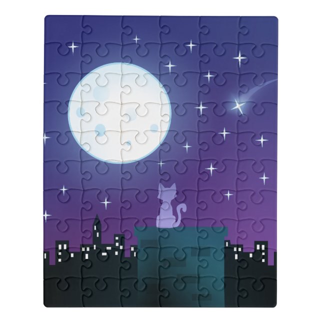 Cat Under The Moonlight Jigsaw Puzzle (Puzzle Vertical)