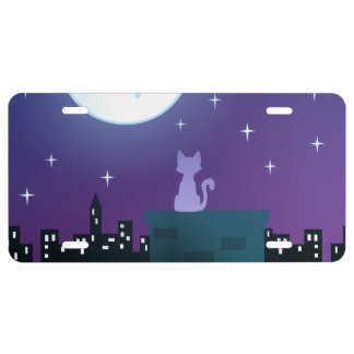 Cat Under The Moonlight License Plate