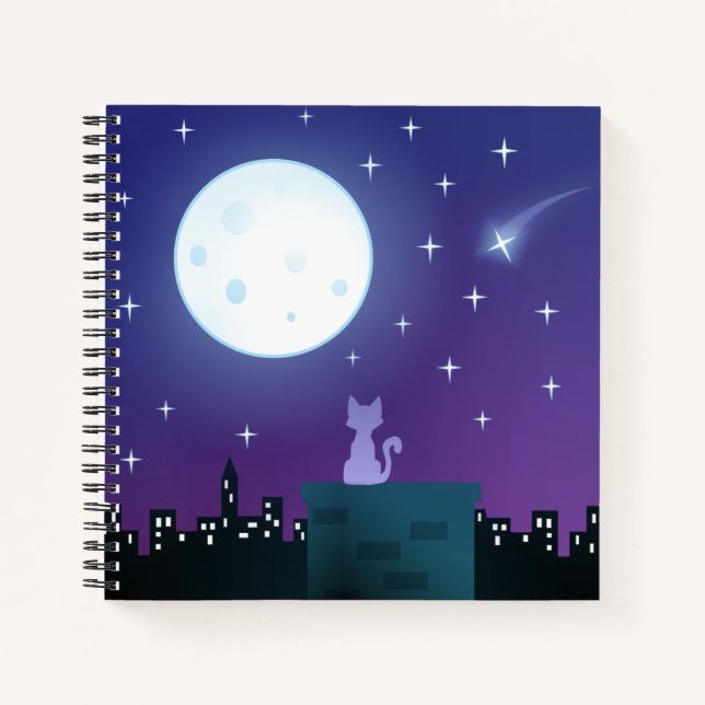 Cat Under The Moonlight Notebook (Front)