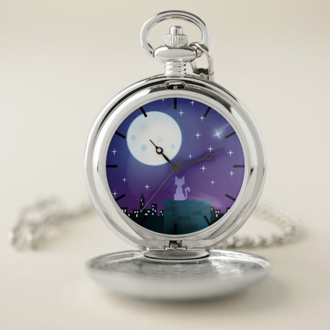 Cat Under The Moonlight Pocket Watch (Inside)
