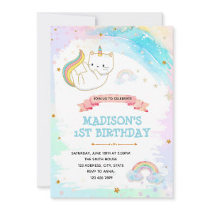 Cat unicorn birthday shower invitation