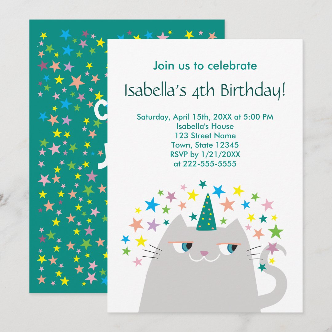 Cat Unicorn Cute Girl's Birthday Invitation | Zazzle