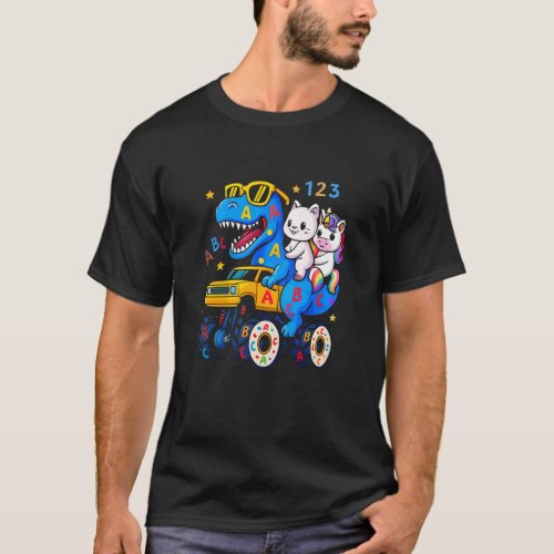 Cat Unicorn Dino Ride Back to School ABC T-Shirt
