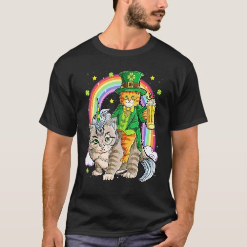 Cat Unicorn Leprechaun St Patricks Day Women Catic T_Shirt