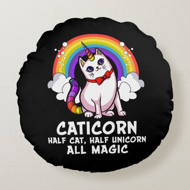 Cat Unicorn Magical Caticorn Kitten Rainbow Pet Round Pillow (Front)