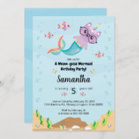 Cat Unicorn Mermaid Under the Sea Birthday Party Invitation