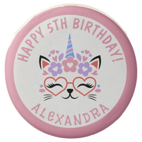 Cat Unicorn Name Pink Purple Girl Birthday Party Chocolate Covered Oreo