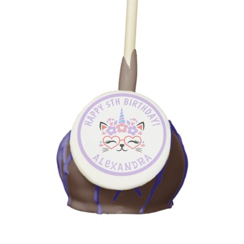 Cat Unicorn Name Purple Pink Blue Birthday Party Cake Pops