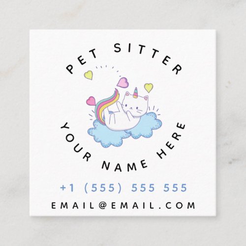 Cat Unicorn On The Clouds Pet Sitter Animal Care Square Business Card