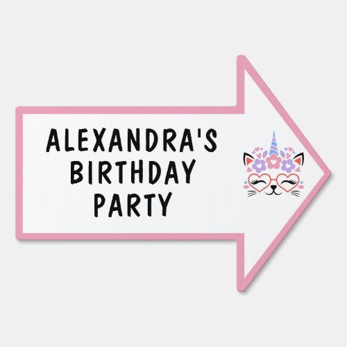 Cat Unicorn Pink Birthday Party Direction Sign