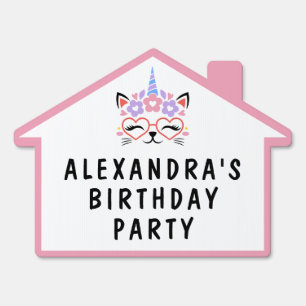 Cat Unicorn Pink Birthday Party Sign
