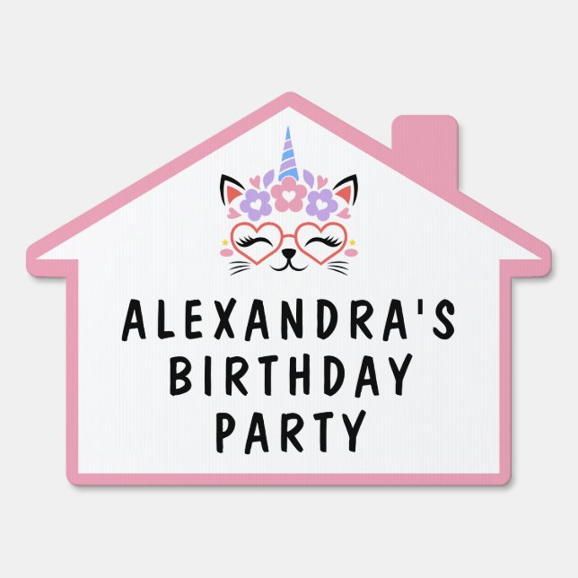 Cat Unicorn Pink Birthday Party Sign (Front)