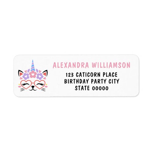 Cat Unicorn Pink Purple Blue Cute Return Address Label
