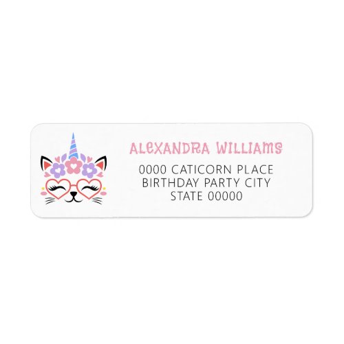 Cat Unicorn Pink Purple Blue Fun Return Address Label