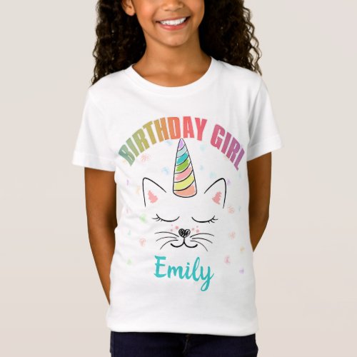 Cat Unicorn Rainbow Birthday Girl Custom T_Shirt