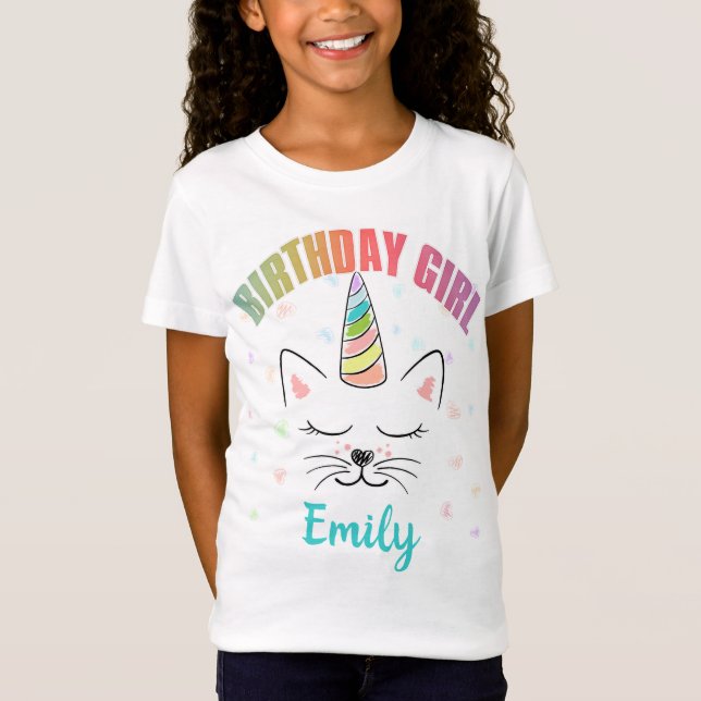 Cat Unicorn Rainbow Birthday Girl Custom T-Shirt (Front)