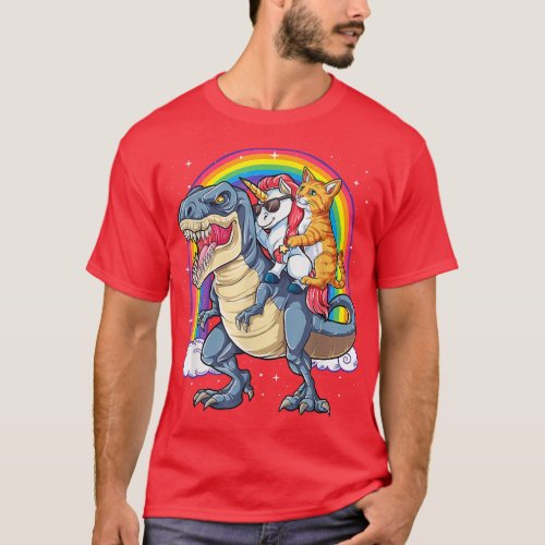 Cat Unicorn Riding_Dinosaur T rex Kitten Lover Spa T_Shirt