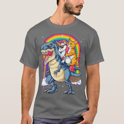 Cat Unicorn Riding Dinosaur T rex Kitten Lover T_Shirt