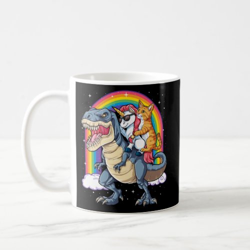 Cat Unicorn Riding Dinosaur T Rex Kitten Space Gal Coffee Mug