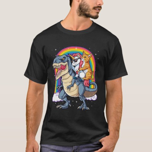 Cat Unicorn Riding Dinosaur T Rex Kitten Space Gal T_Shirt