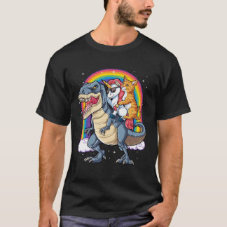 Cat Unicorn Riding Dinosaur T Rex Kitten Space Gal T-Shirt