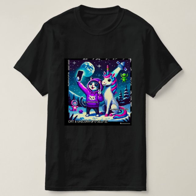 Cat & Unicorn UFO Selfie: Big Meeting #5 T-Shirt (Design Front)