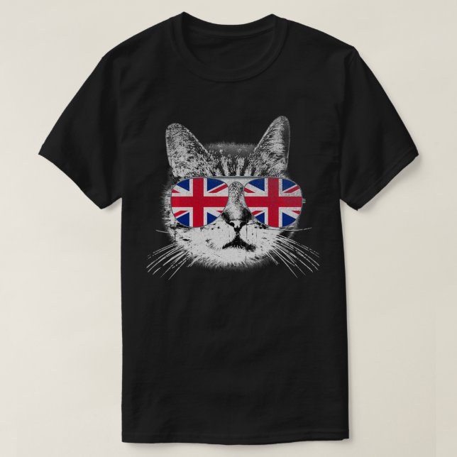 Cat  Union Jack Flag Country Retro England British T-Shirt (Design Front)