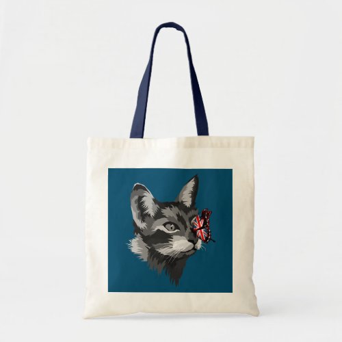 Cat Union Jack Flag With Butterfly For Kids Tote Bag