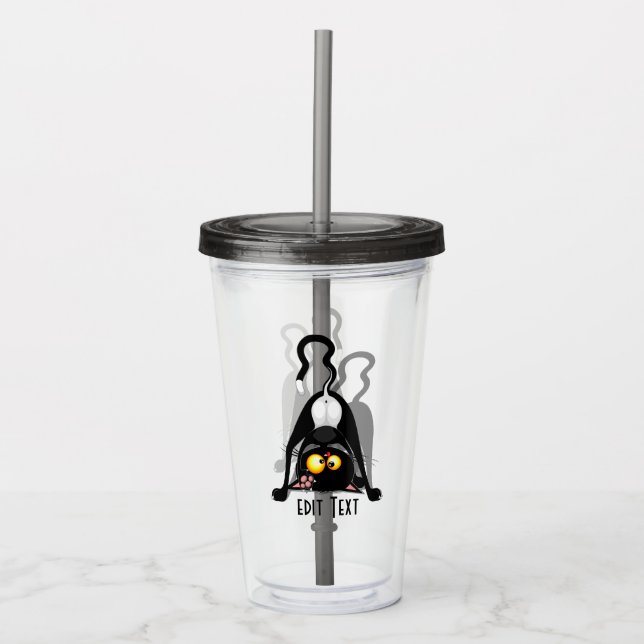 Cat Upside Down Funny Cartoon Character Acrylic Tumbler (Front)