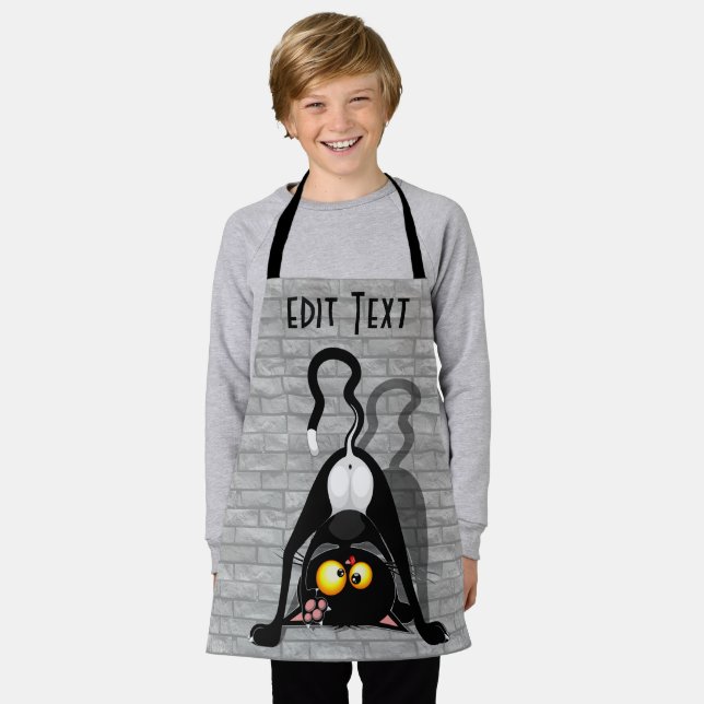 Cat Upside Down Funny Cartoon Character Apron (Worn)