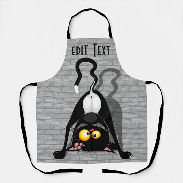 Cat Upside Down Funny Cartoon Character Apron (Front)