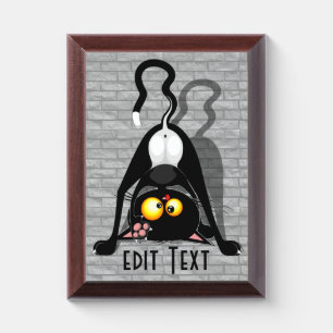 Cat Upside Down Funny Cartoon Character Award Plaque