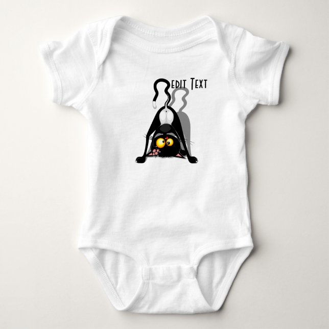 Cat Upside Down Funny Cartoon Character Baby Bodysuit (Front)
