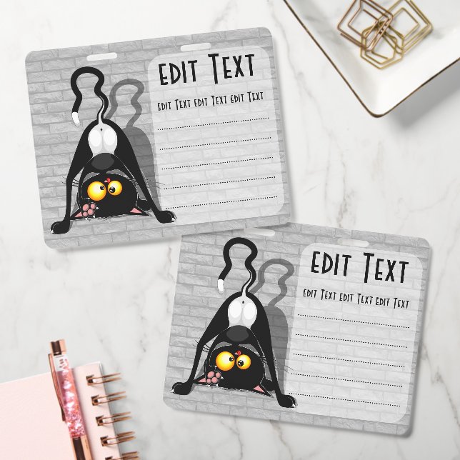 Cat Upside Down Funny Cartoon Character Badge (Office)