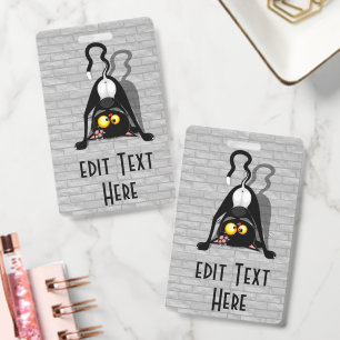 Cat Upside Down Funny Cartoon Character Badge