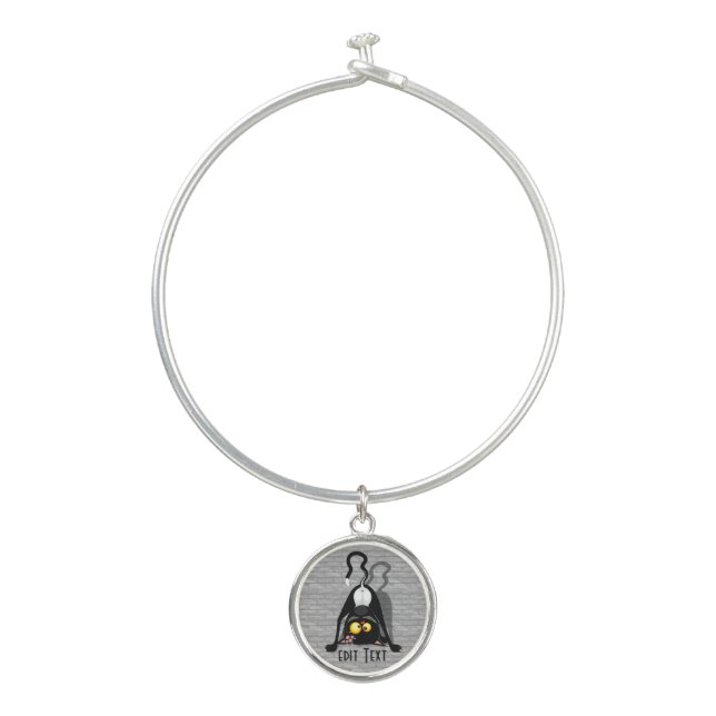 Cat Upside Down Funny Cartoon Character Bangle Bracelet (Front)