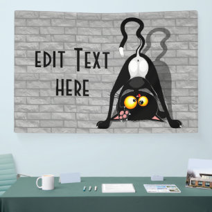 Cat Upside Down Funny Cartoon Character Banner