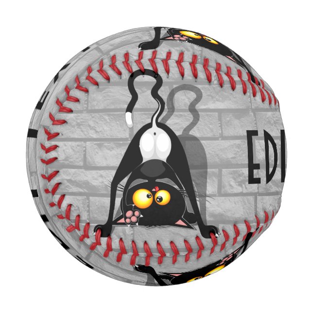 Cat Upside Down Funny Cartoon Character Baseball (Front Left)