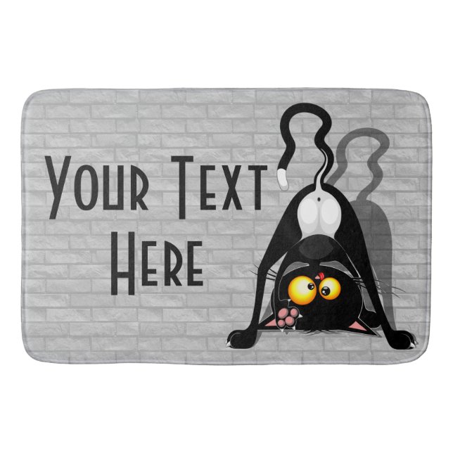 Cat Upside Down Funny Cartoon Character Bath Mat (Front)