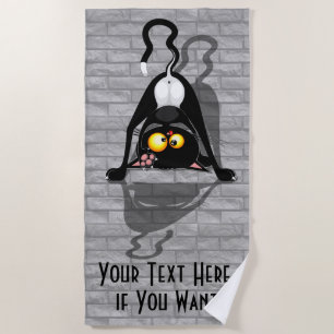 Cat Upside Down Funny Cartoon Character Beach Towel