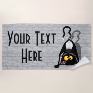 Cat Upside Down Funny Cartoon Character Beach Towel